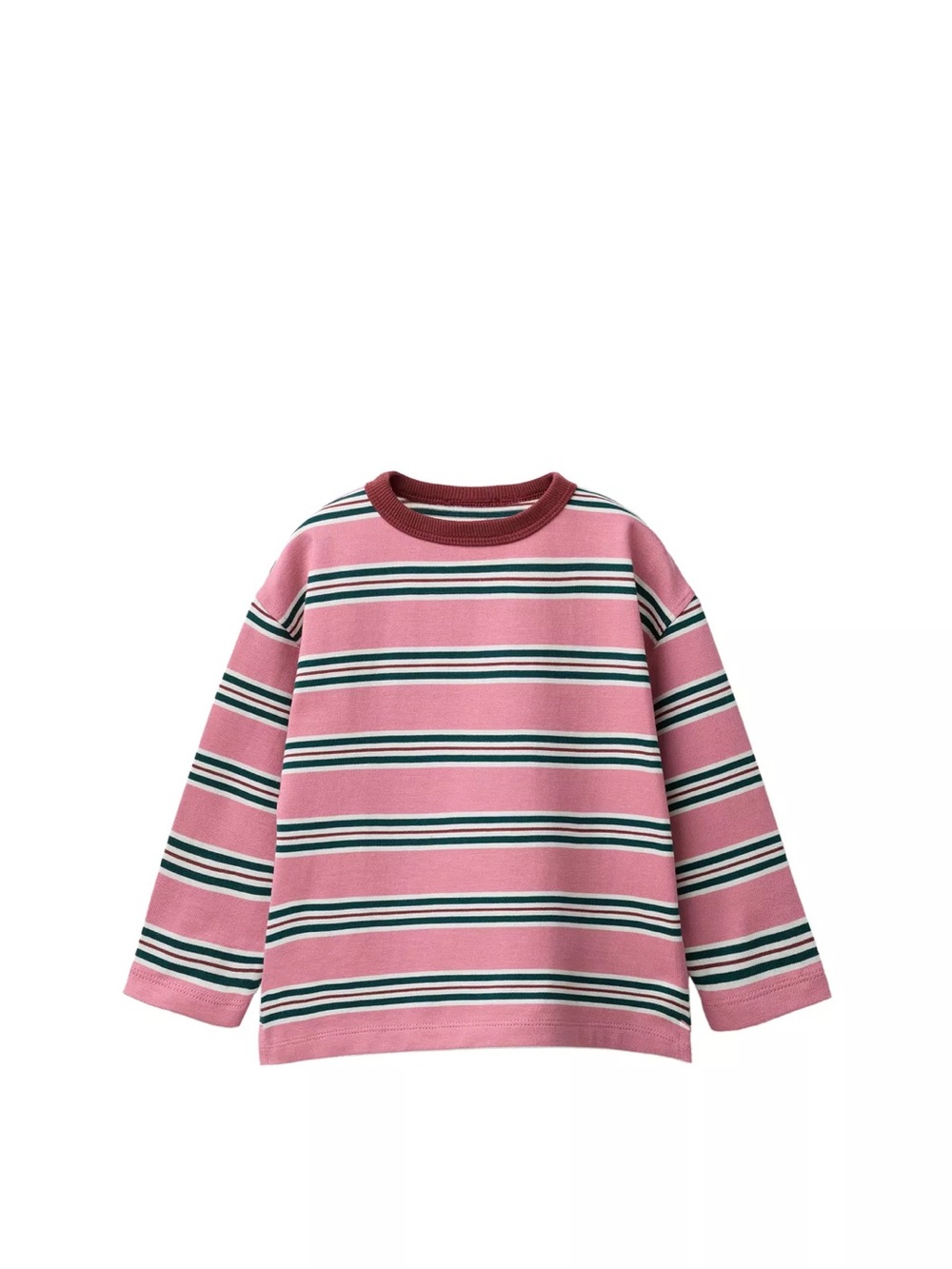 Zara Pink Striped Long Sleeve Tee with Burgundy Neckline
